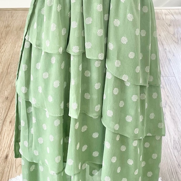NWT XS L LC Lauren Conrad, white and mint green polkadot, midi high low dress - Picture 8 of 10